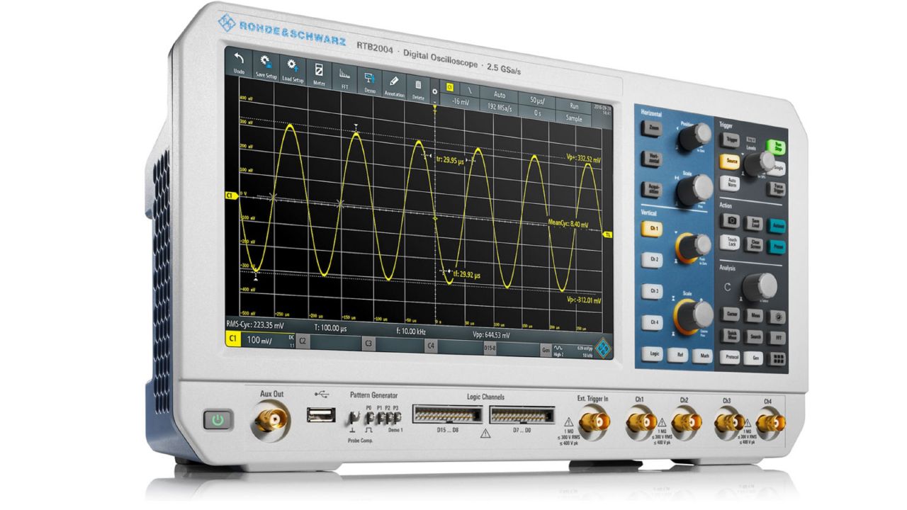 R&S®RTB2000 系列 入門級數位示波器（10-bit ADC、10.1 吋觸控） 角度 2